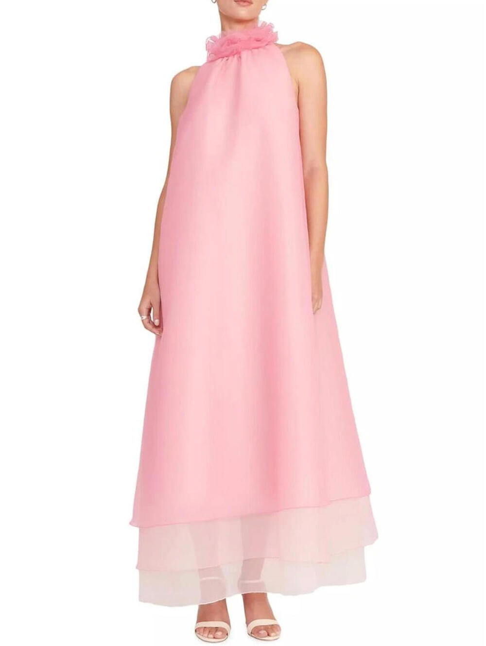 NWT Staud Organza Oleander Pink Ruffle Runway Maxi Dress Gown Sz Small - Picture 3 of 13